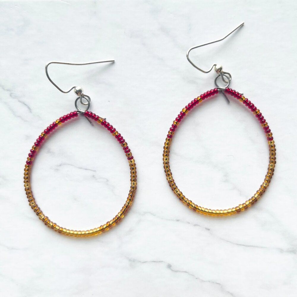 Flame Gradient Hand Beaded Tear Drop Earrings